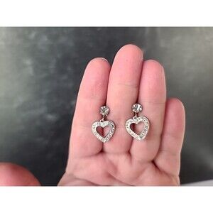 Weiss Clear Rhinestone Heart Shaped Dangling Screwback Earrings
